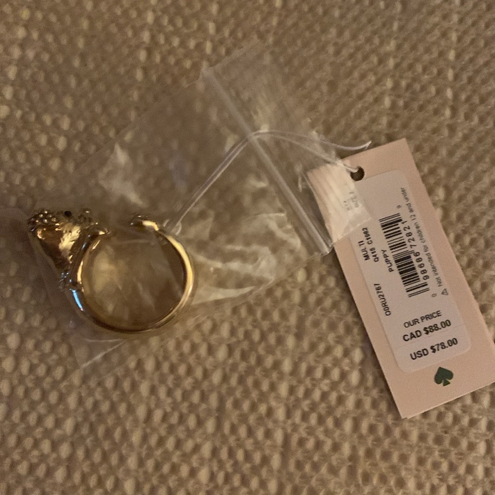 NWT Kate Spade Gold Crystal Puppy Wrap Ring Size 7 #7 NEW - Picture 4 of 15